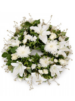 white sympathy wreath