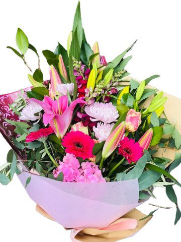 pink seasonal mix flower bouquet