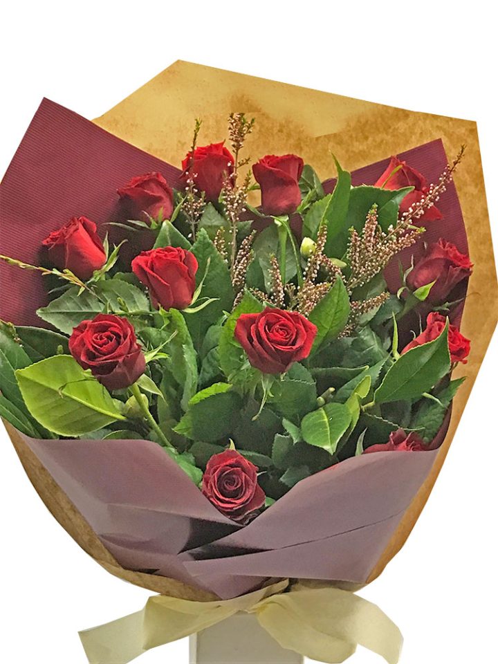 12 Red Stem Roses Bouquet Box Hill